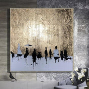 Large Abstract Human Oil Painting Modern Gold Leaf Art Gray Wall Art Modern Wall Decor | SKY OF GOLD - Trend Gallery Art | Original Abstract Paintings