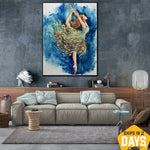 Pintura abstracta de bailarina sobre lienzo Obra de arte de danza colorida Decoración de arte de pared Impasto original para habitación | BALLERINA ABIGAIL 40"x30"