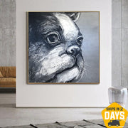 Original Bulldog Francés Arte Creativo Animal Pintura Sobre Lienzo Abstracto Perro Monocromo Pintura Al Óleo para Decoración Casera | BULLDOG BENNY 32"x32"
