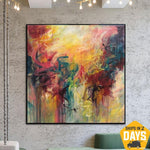Pintura colorida, lienzo abstracto, pintura moderna, arte de pared abstracto Multicolor, Arte de la pared Decoración contemporánea | STRAWBERRY FIELDS 50"x50"