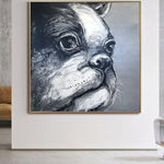 pintura abstracta de bulldog sobre lienzo monocromático perro creativo animal ilustraciones original bulldog francés pintura al óleo para la decoración de la habitación | BULLDOG BENNY