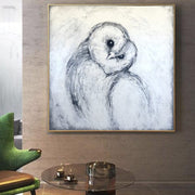 Pintura original de búho blanco sobre lienzo Arte abstracto de lechuza común Textura de pájaro hecha a mano Arte de pared monocromático Blanco y negro Decoración para el hogar | BARN OWL