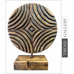 Escultura de madera redonda original Arte de escritorio moderno abstracto tallado a mano original de la decoración del hogar | HYPNOTISM 15.7"x12.4"