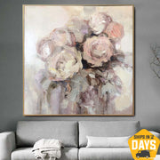 Pinturas de flores originales Lienzo Paleta neutra Cuchillo Arte Ramo de rosas Pintura Arte de textura pesada | ROSES BOUQUET 27.55"x27.55"