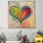 Pinturas abstractas de corazones sobre lienzo Pintura romántica colorida Arte pintado a mano con textura | ROMANTIC VALENTINE 40"x40"