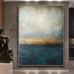 Pintura azul abstracta Pintura gris Pintura de paisaje Pintura al atardecer Pintura del océano | WATERSCAPE