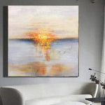 Pinturas al óleo abstractas de gran tamaño del océano en la lona Arte de la pared de la puesta del sol Decoración contemporánea de la pared | BEIGE SUNSET