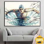Pintura abstracta Original de nadador, pinturas deportivas sobre lienzo, arte fino de natación, Arte de la pared Decoración contemporánea moderna | INTENSE TRAINING 20"x28"