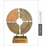 Escultura de disco de madera original Disco dividido creativo Símbolo abstracto Arte de escritorio de madera | GOLDEN DISK 18.5"x14"