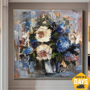 Grandes pinturas de ramo de flores abstractas sobre lienzo Arte de pared moderno de acrílico original de bellas artes | FLOWERS BOUQUET FOR BELOVED 46"x46"
