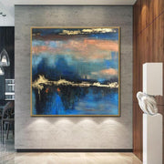 Pintura de pan de oro Pintura abstracta azul Pintura moderna sobre lienzo | BEFORE SUNRISE