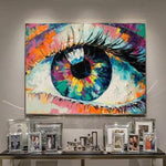 Marco de gran tamaño, arte de pared, pintura de ojos, pintura colorida, pintura acrílica abstracta, pintura moderna sobre lienzo | THE SEEING EYE