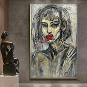 Pintura abstracta al óleo grande lienzo chica pintura acrílica mujer arte de pared sobre lienzo arte hecho a mano trabajo arte de pared moderno | INTIMATE EVENING