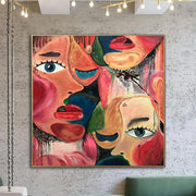 Pintura abstracta de caras Pintura de arte moderno abstracto de bellas artes grande | MIXED DREAMS