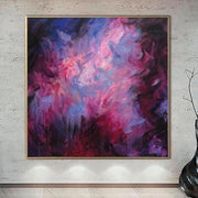 Pinturas abstractas originales sobre lienzo en azul, negro, rosa y veri peri color, arte expresionista, pintura hecha a mano con textura, arte vivo | PURPLE MADNESS