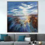 Pintura abstracta del paisaje marino Nubes azules Lienzo Arte Pintura estética 40x40 Arte expresionista Arte moderno costero azul Pintura del océano | LAND BREEZE