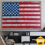 Gran bandera de EE. UU. Pintura Bandera de Estados Unidos Obra de arte sobre lienzo Pinturas texturizadas originales sobre lienzo Mapa hecho a mano Decoración de la habitación | USA FLAG 31.49"x43.30"