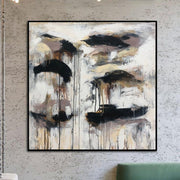 Pinturas abstractas en blanco y negro sobre lienzo Arte minimalista Pintura beige original Arte de pared acrílico moderno Obra de arte hecha a mano | BRUME