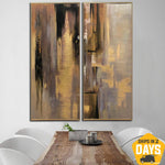 Grandes pinturas al óleo abstractas sobre lienzo arte de pared de hoja de oro pintura acrílica marrón pinturas doradas arte de pared moderno | RADIANCE OF ETERNITY 2p 69"x59"