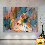 Pintura de perro grande, arte de pared colorido abstracto, obra de arte de Labrador, pintura de mascotas, arte texturizado, pintura de lujo, arte de pared contemporáneo | DOG FAMILY 40"x54"