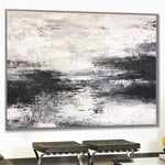 Pintura al óleo abstracta Obra de arte de gran tamaño Pintura en blanco y negro sobre lienzo | FOGGY MORNING