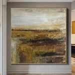 Pintura de campo abstracta Pintura de paisaje original Pintura marrón sobre lienzo Arte de pared moderno | GOLDEN FIELD