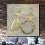 Lienzo abstracto gris grande, pintura de hoja dorada, arte fino contemporáneo texturizado, obra de arte hecha a mano, arte de pared moderno | GOLDEN PATH