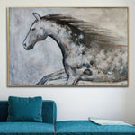 Pintura de caballo grande Arte de pared de caballo abstracto Arte de lienzo en blanco y negro Pintura de animal abstracto Arte de pared extra grande Arte de pared de sala de estar | IVORY