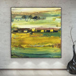 Pintura colorida abstracta, arte de pared amarillo brillante, pintura de colores vivos sobre lienzo, pintura verde claro, decoración colgante de pared | BRIGHT FIELD