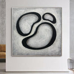 Pinturas abstractas de círculos sobre lienzo Arte minimalista en blanco y negro Pintura geométrica moderna Textura de bellas artes Formas abstractas Decoración de pared | BUBBLES