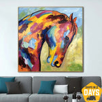 Pinturas abstractas de caballos sobre lienzo Pintura texturizada colorida Animal Pintura moderna Decoración de pared creativa | RAINBOW HORSE 32"x32"