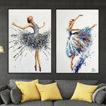 Gran pintura abstracta de bailarina sobre lienzo Chica bailarina Obra de arte Impasto Pintura al óleo Díptico Arte de pared Arte de textura pesada | BALLERINAS DANCE