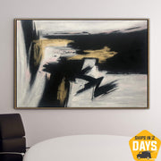 Gran pintura al óleo abstracta en blanco y negro sobre lienzo Arte fino moderno Arte de pared de textura de hoja de oro acrílico original | INFATUATION 53"x80"
