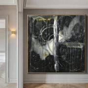 Pinturas en blanco y negro acrílicas abstractas extragrandes sobre lienzo Arte único Arte de pared moderno | ACE OF WANDS