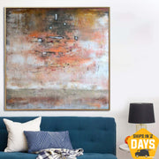 Pinturas acrílicas naranjas abstractas extra grandes sin estirar sobre lienzo Arte minimalista moderno Arte texturizado original | SCALE 60"x60"