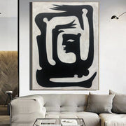 Pintura abstracta grande sobre lienzo Arte minimalista Arte de lienzo femenino en blanco y negro Arte figurativo Arte pintado a mano Pintura texturizada | KARATE