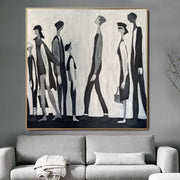 Pinturas humanas abstractas originales sobre lienzo Arte figurativo en blanco y negro Pintura minimalista texturizada Decoración de pared | QUEUE