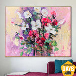 Pintura original de flores abstractas sobre lienzo Pintura al óleo acrílica texturizada de arte floral colorido | FLORAL REFLECTION 24"x32"
