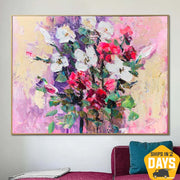 Pintura original de flores abstractas sobre lienzo Pintura al óleo acrílica texturizada de arte floral colorido | FLORAL REFLECTION 24"x32"