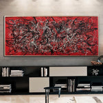 Pinturas de estilo Jackson Pollock sobre lienzo abstracto rojo arte moderno arte de pared hecho a mano | SCARLET DREAMS