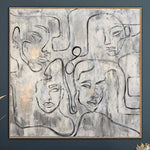 Pinturas de caras abstractas sobre lienzo Pintura blanca Obra de arte figurativa acrílica 50x50 Personas Pintura Arte de pared minimalista | FACES OF OLD LIFE