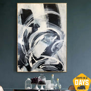 Pintura abstracta en blanco y negro Pintura al óleo original grande sobre lienzo Pintura en blanco y negro Acrílico Fine Art Room Decor | CONFUSION 27.6"x19.7"