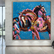 Pinturas abstractas de caballos amor lienzo arte regalo para pareja 50x50 caballo amante regalo expresionista arte acrílico pintura colorida pared arte | ROMANTIC DATE