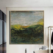 Pinturas de paisajes sobre lienzo, pinturas abstractas grandes, pinturas verdes modernas, arte de pared Original, decoración de pared contemporánea | GREEN LAWN