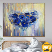 Original abstracto corazón flor pintura romántica pared arte azul pintura muy Peri corazón flores pintura abstracta sobre lienzo | FLOWER HEART 40.2"x50"