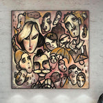 Pintura al óleo figurativa: Retratos abstractos originales de personas sobre lienzo rosa Arte acrílico en tamaño personalizado para la decoración moderna de la oficina o el hogar | NEW PEOPLE