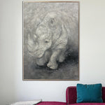 Arte de pared de rinoceronte enorme Pintura original grande Pintura acrílica animal sobre lienzo Arte de lienzo de pared Arte de pared de sala de estar original enmarcado | WISE RHINOCEROS