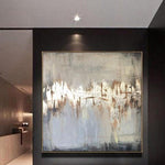 Arte de pared moderno abstracto original de gran tamaño con hoja de plata | STRIP OF LUCK