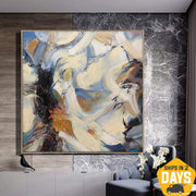 Pintura expresionista abstracta beige sobre lienzo en colores pastel Acrílico Bellas Artes Obra pintada a mano | SKY HAVEN 26"x26"