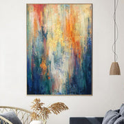 Pinturas coloridas abstractas sobre lienzo Ilustraciones expresionistas en colores naranja y azul Pintura al óleo texturizada Arte pintado a mano | REBOTE